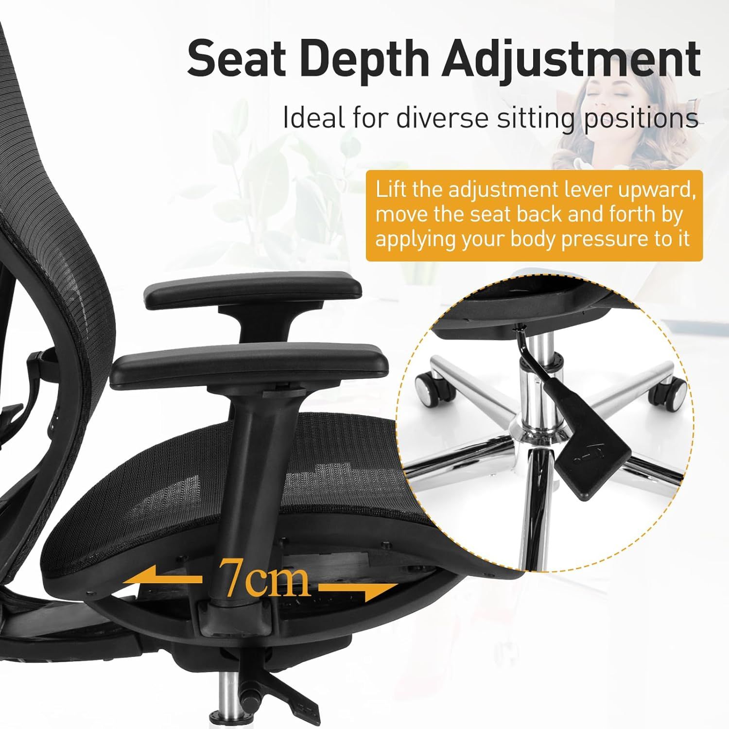 Ergonomic Mesh Office Chair with Sliding Seat, Adjustable Lumbar Support